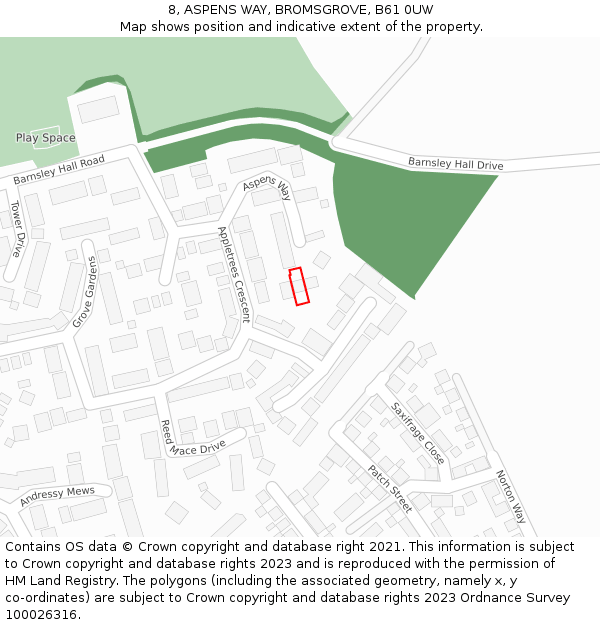 8, ASPENS WAY, BROMSGROVE, B61 0UW: Location map and indicative extent of plot