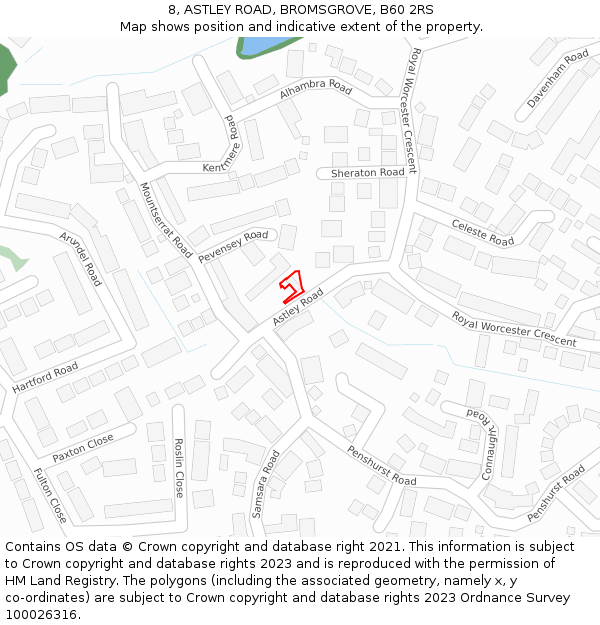 8, ASTLEY ROAD, BROMSGROVE, B60 2RS: Location map and indicative extent of plot