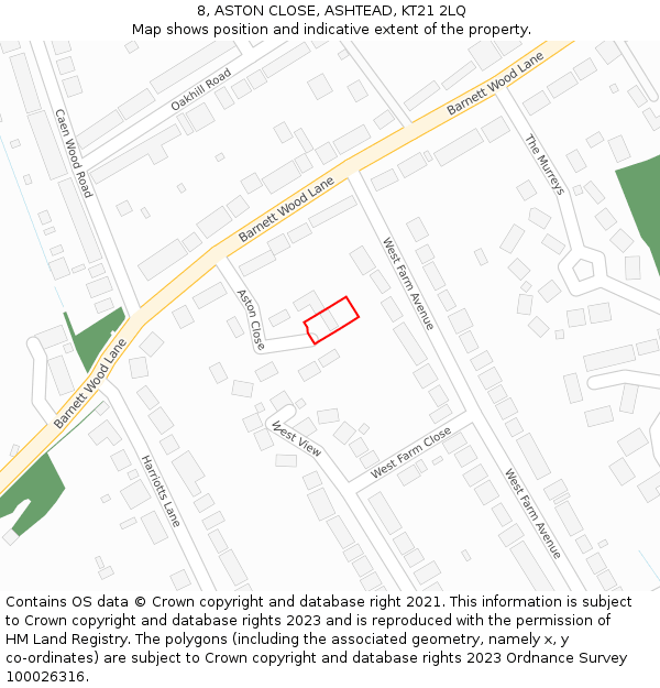 8, ASTON CLOSE, ASHTEAD, KT21 2LQ: Location map and indicative extent of plot