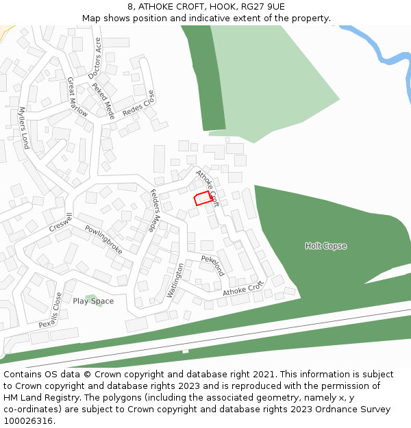 8, ATHOKE CROFT, HOOK, RG27 9UE: Location map and indicative extent of plot