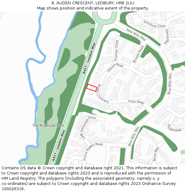 8, AUDEN CRESCENT, LEDBURY, HR8 2UU: Location map and indicative extent of plot