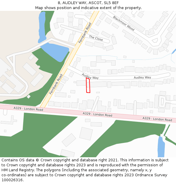 8, AUDLEY WAY, ASCOT, SL5 8EF: Location map and indicative extent of plot