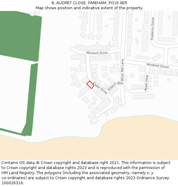 8, AUDRET CLOSE, FAREHAM, PO16 9ER: Location map and indicative extent of plot