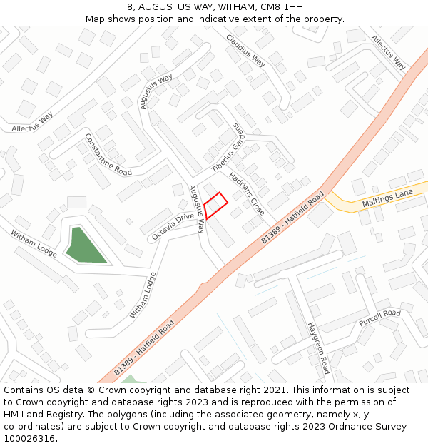 8, AUGUSTUS WAY, WITHAM, CM8 1HH: Location map and indicative extent of plot