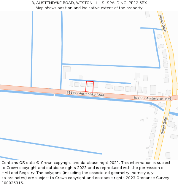 8, AUSTENDYKE ROAD, WESTON HILLS, SPALDING, PE12 6BX: Location map and indicative extent of plot