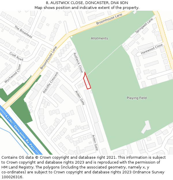 8, AUSTWICK CLOSE, DONCASTER, DN4 9DN: Location map and indicative extent of plot