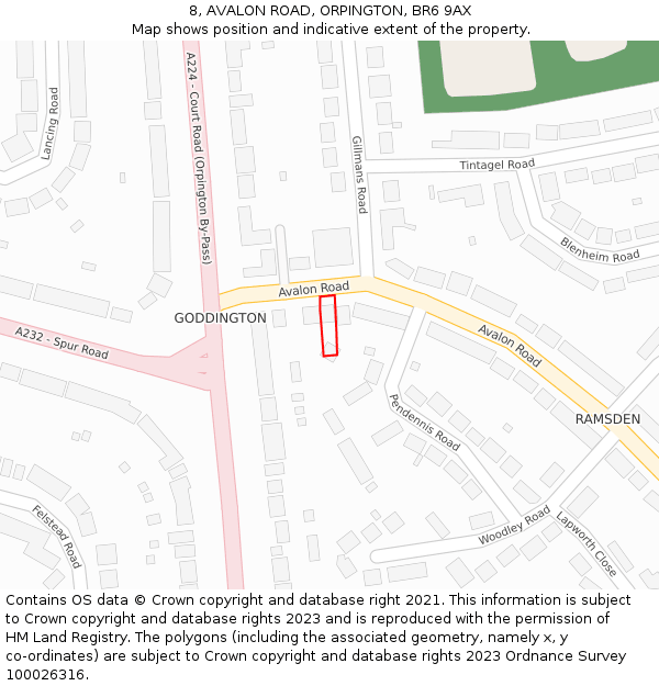 8, AVALON ROAD, ORPINGTON, BR6 9AX: Location map and indicative extent of plot