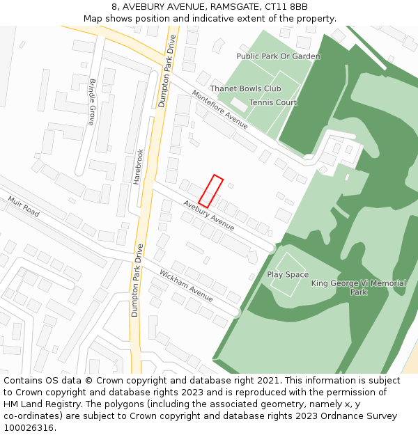 8, AVEBURY AVENUE, RAMSGATE, CT11 8BB: Location map and indicative extent of plot