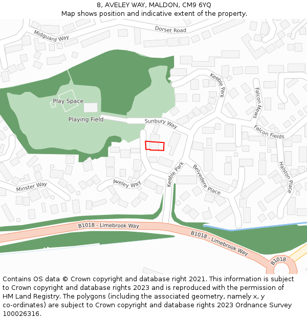8, AVELEY WAY, MALDON, CM9 6YQ: Location map and indicative extent of plot