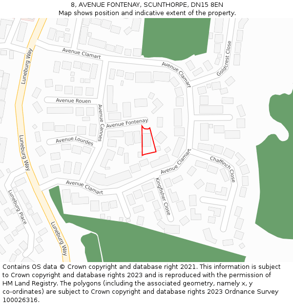 8, AVENUE FONTENAY, SCUNTHORPE, DN15 8EN: Location map and indicative extent of plot