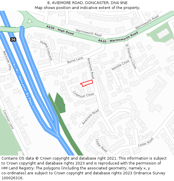 8, AVIEMORE ROAD, DONCASTER, DN4 9NE: Location map and indicative extent of plot