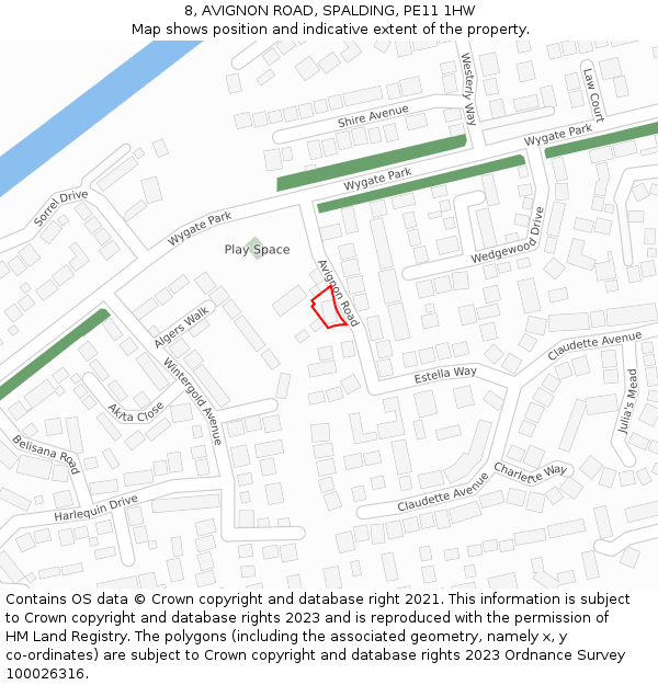 8, AVIGNON ROAD, SPALDING, PE11 1HW: Location map and indicative extent of plot