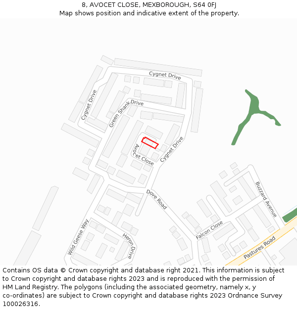 8, AVOCET CLOSE, MEXBOROUGH, S64 0FJ: Location map and indicative extent of plot