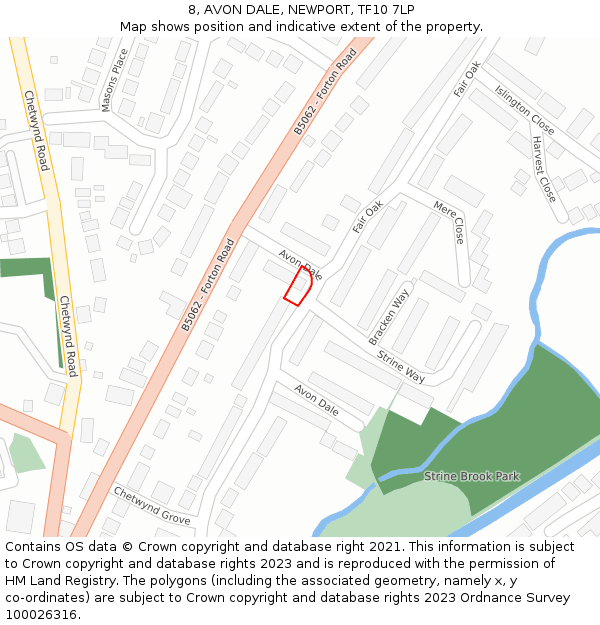 8, AVON DALE, NEWPORT, TF10 7LP: Location map and indicative extent of plot