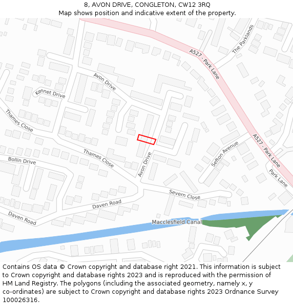 8, AVON DRIVE, CONGLETON, CW12 3RQ: Location map and indicative extent of plot