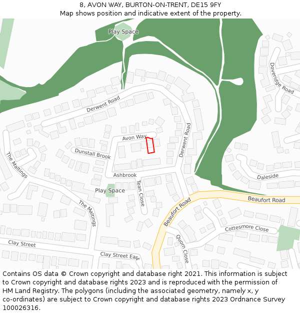 8, AVON WAY, BURTON-ON-TRENT, DE15 9FY: Location map and indicative extent of plot