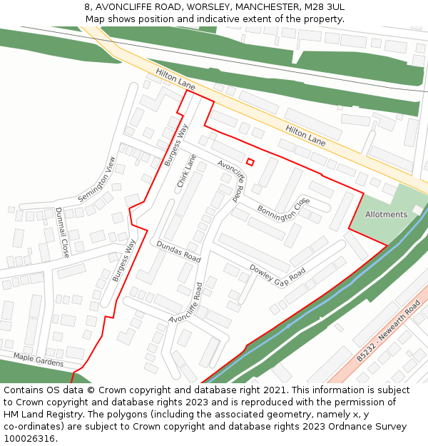 8, AVONCLIFFE ROAD, WORSLEY, MANCHESTER, M28 3UL: Location map and indicative extent of plot