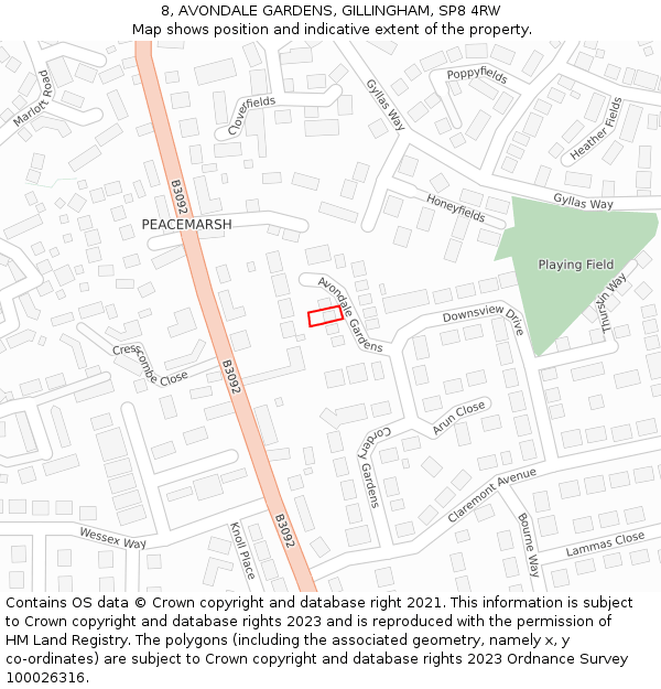 8, AVONDALE GARDENS, GILLINGHAM, SP8 4RW: Location map and indicative extent of plot