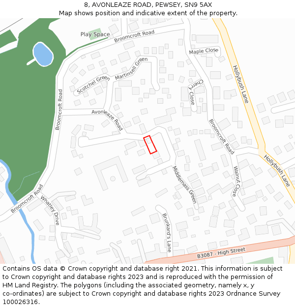 8, AVONLEAZE ROAD, PEWSEY, SN9 5AX: Location map and indicative extent of plot