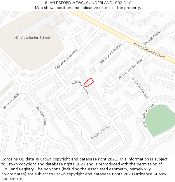 8, AYLESFORD MEWS, SUNDERLAND, SR2 9HY: Location map and indicative extent of plot