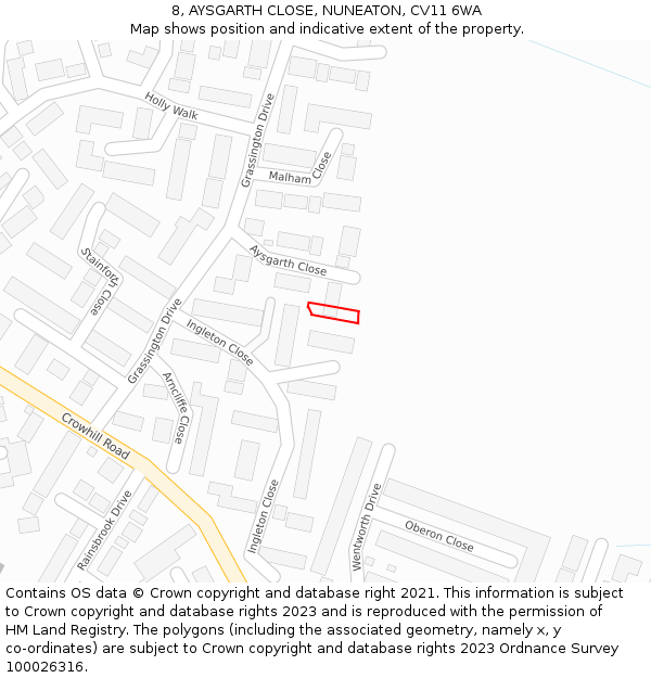 8, AYSGARTH CLOSE, NUNEATON, CV11 6WA: Location map and indicative extent of plot