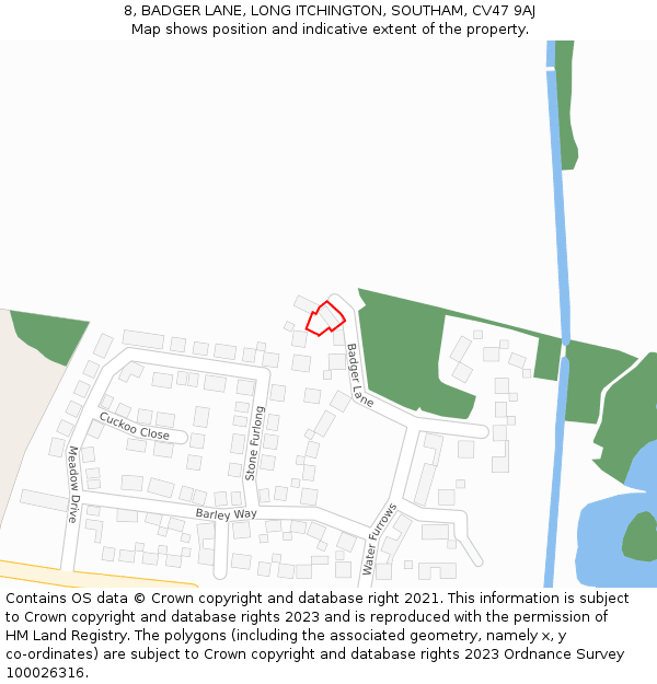8, BADGER LANE, LONG ITCHINGTON, SOUTHAM, CV47 9AJ: Location map and indicative extent of plot