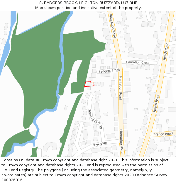 8, BADGERS BROOK, LEIGHTON BUZZARD, LU7 3HB: Location map and indicative extent of plot