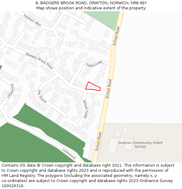 8, BADGERS BROOK ROAD, DRAYTON, NORWICH, NR8 6EY: Location map and indicative extent of plot