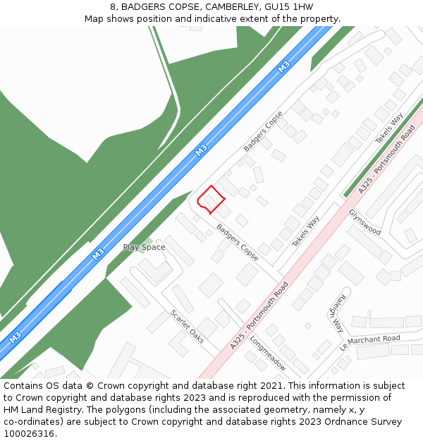 8, BADGERS COPSE, CAMBERLEY, GU15 1HW: Location map and indicative extent of plot