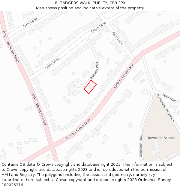 8, BADGERS WALK, PURLEY, CR8 3PX: Location map and indicative extent of plot