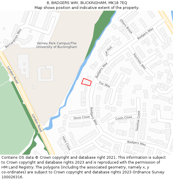 8, BADGERS WAY, BUCKINGHAM, MK18 7EQ: Location map and indicative extent of plot