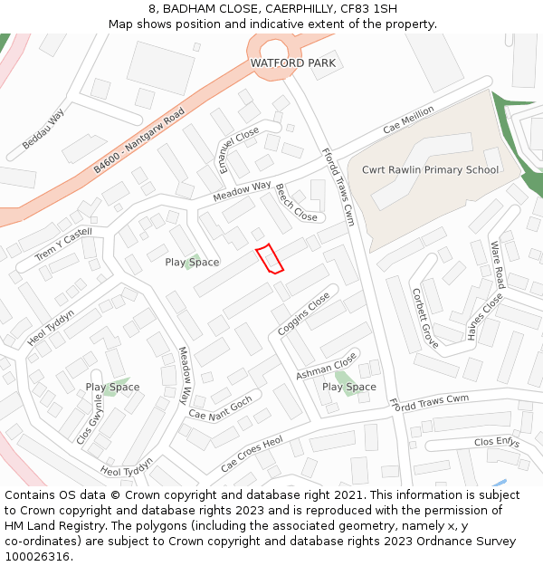 8, BADHAM CLOSE, CAERPHILLY, CF83 1SH: Location map and indicative extent of plot