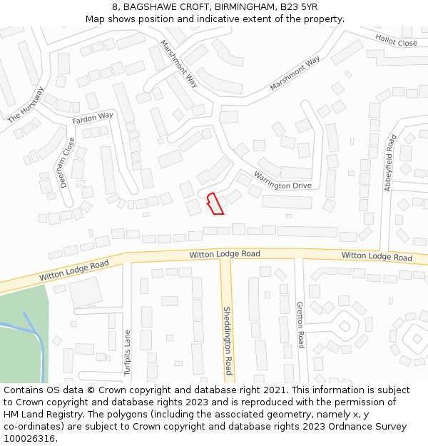 8, BAGSHAWE CROFT, BIRMINGHAM, B23 5YR: Location map and indicative extent of plot