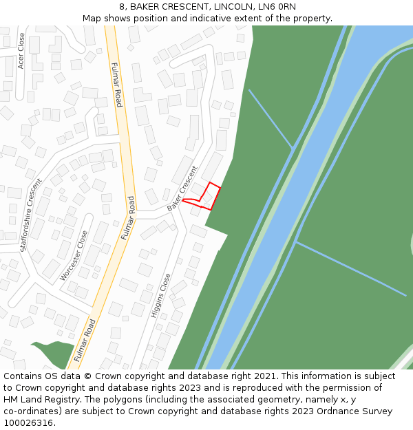 8, BAKER CRESCENT, LINCOLN, LN6 0RN: Location map and indicative extent of plot