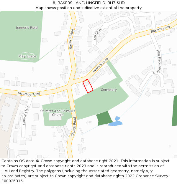 8, BAKERS LANE, LINGFIELD, RH7 6HD: Location map and indicative extent of plot