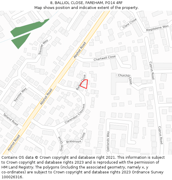 8, BALLIOL CLOSE, FAREHAM, PO14 4RF: Location map and indicative extent of plot