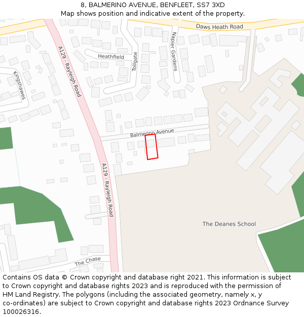 8, BALMERINO AVENUE, BENFLEET, SS7 3XD: Location map and indicative extent of plot