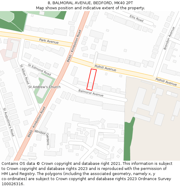 8, BALMORAL AVENUE, BEDFORD, MK40 2PT: Location map and indicative extent of plot