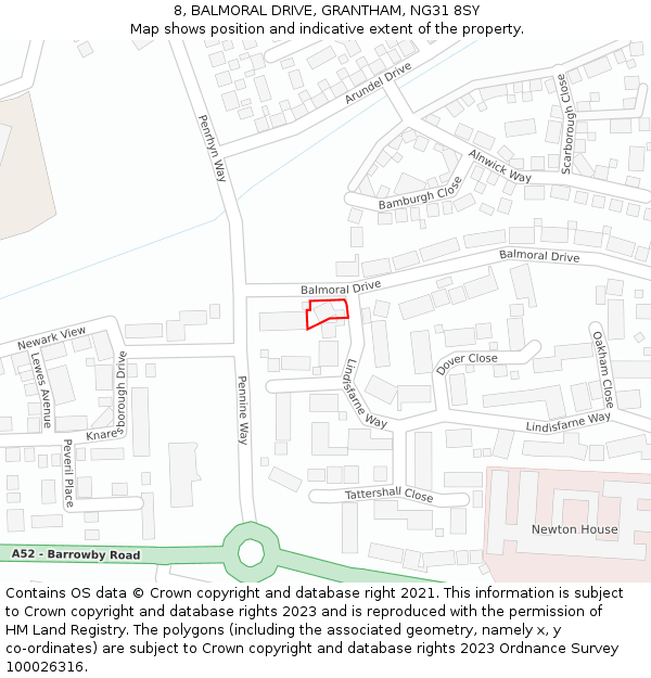 8, BALMORAL DRIVE, GRANTHAM, NG31 8SY: Location map and indicative extent of plot