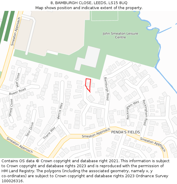 8, BAMBURGH CLOSE, LEEDS, LS15 8UQ: Location map and indicative extent of plot