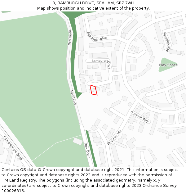 8, BAMBURGH DRIVE, SEAHAM, SR7 7WH: Location map and indicative extent of plot