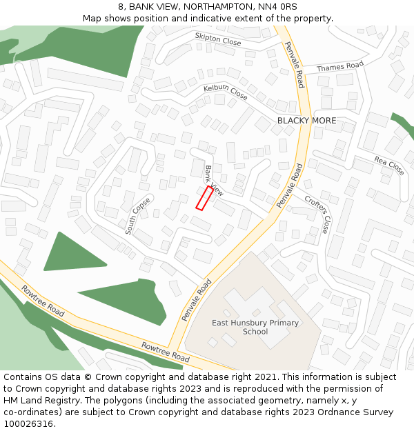 8, BANK VIEW, NORTHAMPTON, NN4 0RS: Location map and indicative extent of plot