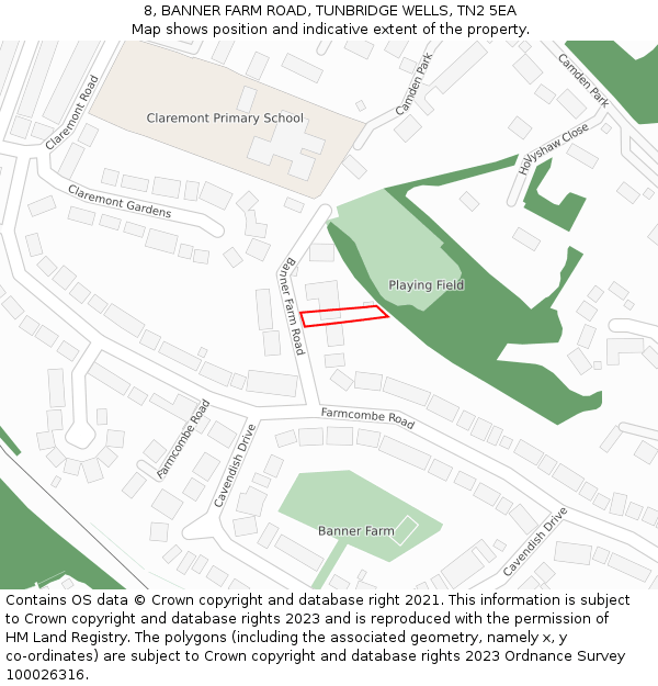 8, BANNER FARM ROAD, TUNBRIDGE WELLS, TN2 5EA: Location map and indicative extent of plot