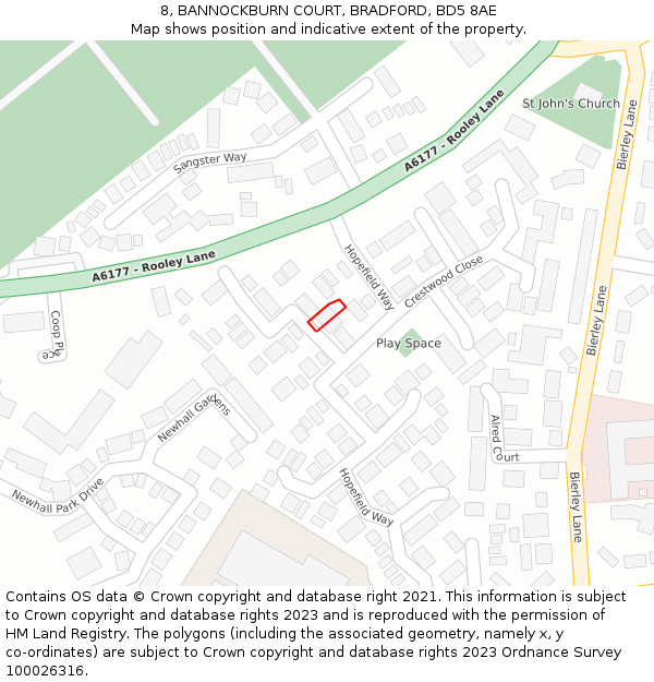 8, BANNOCKBURN COURT, BRADFORD, BD5 8AE: Location map and indicative extent of plot