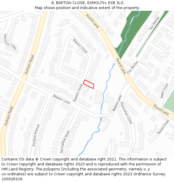 8, BAPTON CLOSE, EXMOUTH, EX8 3LG: Location map and indicative extent of plot