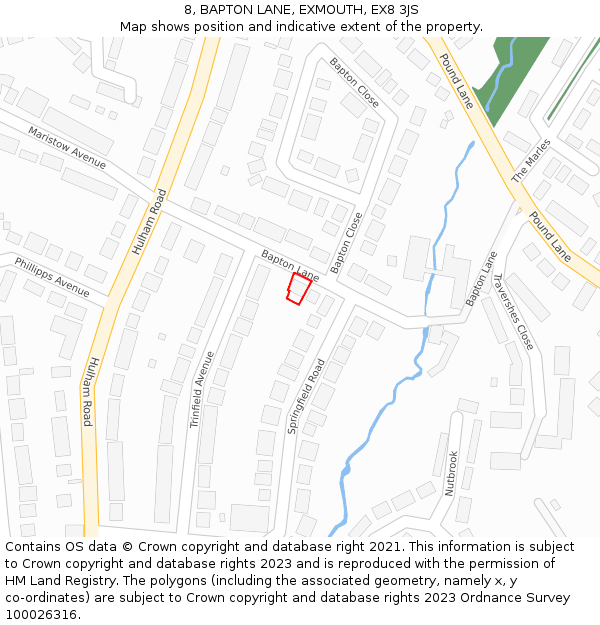 8, BAPTON LANE, EXMOUTH, EX8 3JS: Location map and indicative extent of plot