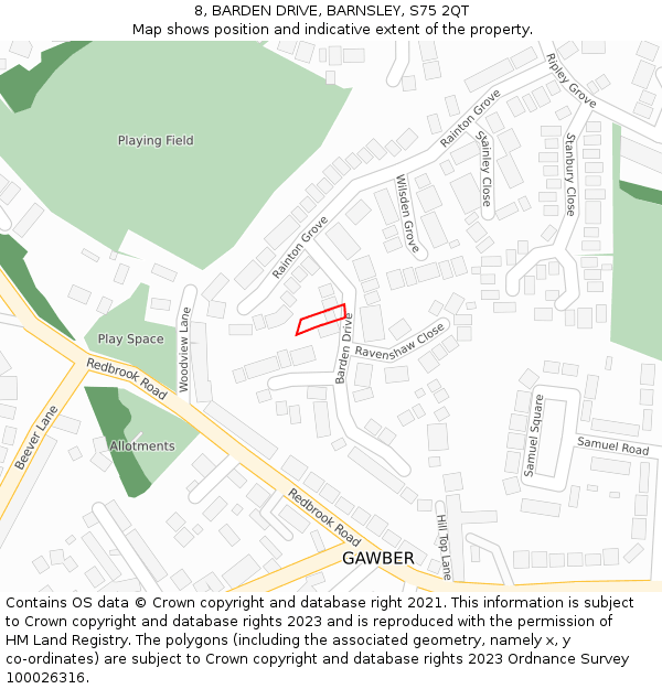 8, BARDEN DRIVE, BARNSLEY, S75 2QT: Location map and indicative extent of plot