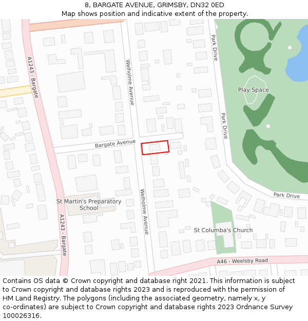 8, BARGATE AVENUE, GRIMSBY, DN32 0ED: Location map and indicative extent of plot