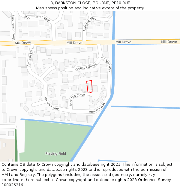 8, BARKSTON CLOSE, BOURNE, PE10 9UB: Location map and indicative extent of plot