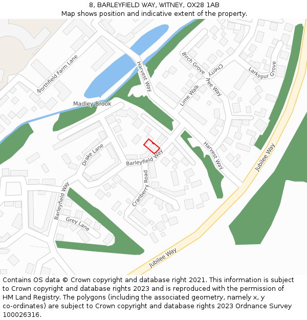 8, BARLEYFIELD WAY, WITNEY, OX28 1AB: Location map and indicative extent of plot